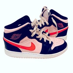 Nike Air Jordan 1 Mid Black Pink Sneakers Shoes Girls 4.5 High Top